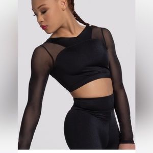 Balera Dancewear adult medium fitted sheer long sleeve crop top black spandex